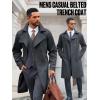 imageRuncati Mens Trench Coat Double Breasted Notched Lapel Casual Belted Windbreaker Fall Classic Long Jacket OvercoatDark Grey