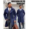 imageRuncati Mens Trench Coat Double Breasted Notched Lapel Casual Belted Windbreaker Fall Classic Long Jacket OvercoatNavy