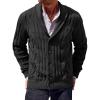 imageRuncati Mens Cable Knit Cardigan Sweater Shawl Collar Casual Button Down Long Sleeve SweatersBlack