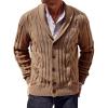imageRuncati Mens Cable Knit Cardigan Sweater Shawl Collar Casual Button Down Long Sleeve SweatersBrown