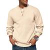 imageRuncati Mens Henley Knit Sweater Long Sleeve Quarter Button Pullover Sweaters Casual Fall TopsBeige