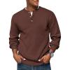 imageRuncati Mens Henley Knit Sweater Long Sleeve Quarter Button Pullover Sweaters Casual Fall TopsBrown