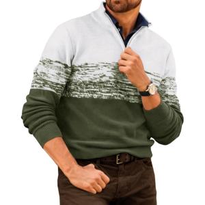 imageRuncati Mens Quarter Zip Sweaters Mock Neck Pullover Sweater Knitted Casual Color Block Fall Winter SweatersArmy Green