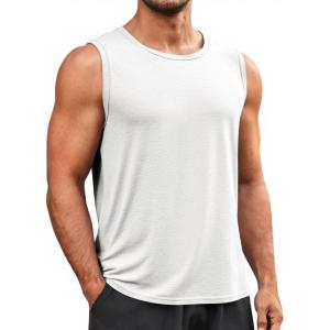 imageRuncati Mens Sleeveless Tank Tops Workout Cut Off Shirt Muscle Athletic Gym Summer Beach T ShirtsWhite