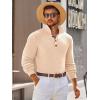 imageRuncati Mens Long Sleeve Polo Sweater Knit Polos V Neck Casual Dress Button Collared Pullover SweatersBeige