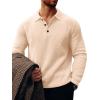 imageRuncati Mens Long Sleeve Polo Sweater Knit Polos V Neck Casual Dress Button Collared Pullover SweatersBeige