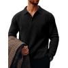 imageRuncati Mens Long Sleeve Polo Sweater Knit Polos V Neck Casual Dress Button Collared Pullover SweatersBlack