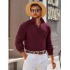 imageRuncati Mens Long Sleeve Polo Sweater Knit Polos V Neck Casual Dress Button Collared Pullover SweatersBurgundy