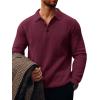 imageRuncati Mens Long Sleeve Polo Sweater Knit Polos V Neck Casual Dress Button Collared Pullover SweatersBurgundy