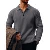 imageRuncati Mens Long Sleeve Polo Sweater Knit Polos V Neck Casual Dress Button Collared Pullover SweatersDark Grey
