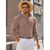 imageRuncati Mens Long Sleeve Polo Sweater Knit Polos V Neck Casual Dress Button Collared Pullover SweatersKhaki