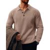imageRuncati Mens Long Sleeve Polo Sweater Knit Polos V Neck Casual Dress Button Collared Pullover SweatersKhaki