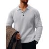 imageRuncati Mens Long Sleeve Polo Sweater Knit Polos V Neck Casual Dress Button Collared Pullover SweatersLight Grey