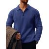 imageRuncati Mens Long Sleeve Polo Sweater Knit Polos V Neck Casual Dress Button Collared Pullover SweatersNavy