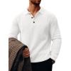 imageRuncati Mens Long Sleeve Polo Sweater Knit Polos V Neck Casual Dress Button Collared Pullover SweatersWhite