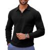 imageRuncati Mens Long Sleeve Polo Sweater Knit Polos V Neck Casual Dress Button Collared Pullover SweatersBlack