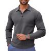 imageRuncati Mens Long Sleeve Polo Sweater Knit Polos V Neck Casual Dress Button Collared Pullover SweatersDark Grey