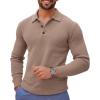 imageRuncati Mens Long Sleeve Polo Sweater Knit Polos V Neck Casual Dress Button Collared Pullover SweatersKhaki