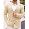 imageRuncati Mens Shawl Collar Cardigan Sweater Casual Cable Knit Button Down Winter Chunky Ribbed SweatersBeige