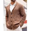 imageRuncati Mens Shawl Collar Cardigan Sweater Casual Cable Knit Button Down Winter Chunky Ribbed SweatersBrown