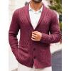 imageRuncati Mens Shawl Collar Cardigan Sweater Casual Cable Knit Button Down Winter Chunky Ribbed SweatersWine Red