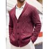 imageRuncati Mens Shawl Collar Cardigan Sweater Casual Cable Knit Button Down Winter Chunky Ribbed SweatersWine Red