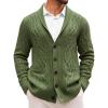 imageRuncati Mens Shawl Collar Cardigan Sweater Casual Cable Knit Button Down Winter Chunky Ribbed SweatersArmy Green