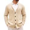 imageRuncati Mens Shawl Collar Cardigan Sweater Casual Cable Knit Button Down Winter Chunky Ribbed SweatersBeige