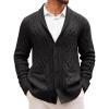 imageRuncati Mens Shawl Collar Cardigan Sweater Casual Cable Knit Button Down Winter Chunky Ribbed SweatersBlack
