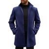 imageRuncati Mens Pea Coats Single Breasted Stand Collar Casual Slim Fit Trench Coat Mid Long Winter Overcoat with PocketsNavy