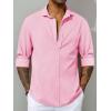 imageMens Button Up Shirts Long Sleeve Linen Beach Casual Cotton Summer Lightweight Tops2 Pink