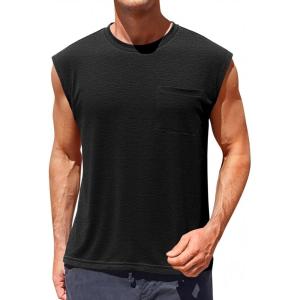 imageRuncati Mens Sleeveless Tank Tops Workout Cut Off Muscle Shirts Gym Casual Beach Summer Tee with PocketBlack