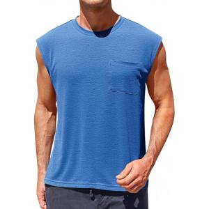 imageRuncati Mens Sleeveless Tank Tops Workout Cut Off Muscle Shirts Gym Casual Beach Summer Tee with PocketBlue
