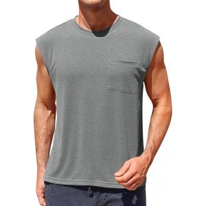 imageRuncati Mens Sleeveless Tank Tops Workout Cut Off Muscle Shirts Gym Casual Beach Summer Tee with PocketGrey