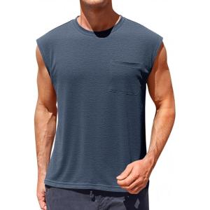 imageRuncati Mens Sleeveless Tank Tops Workout Cut Off Muscle Shirts Gym Casual Beach Summer Tee with PocketNavy Blue
