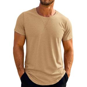 imageRuncati Mens Short Sleeve TShirts Crew Neck Casual Shirt Summer Classic Basic Lightweight Fashion TeesLight Khaki