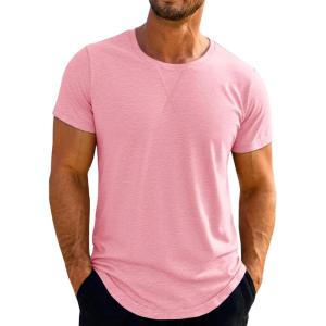 imageRuncati Mens Short Sleeve TShirts Crew Neck Casual Shirt Summer Classic Basic Lightweight Fashion TeesPink
