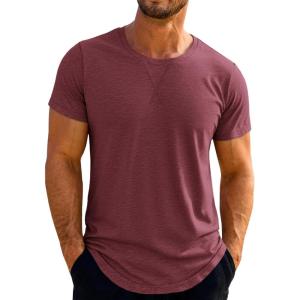 imageRuncati Mens Short Sleeve TShirts Crew Neck Casual Shirt Summer Classic Basic Lightweight Fashion TeesWine Red