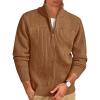 imageRuncati Mens Quarter Zip Sweater Mock Neck Pullover Ribbed Knit Casual Lightweight Polo SweatersBrown