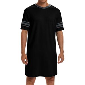 imageRuncati Mens Nightshirt Short Sleeve V Neck Sleep Shirt Soft Loose Fit Lounge Nightwear Sleepwear PajamaBlack