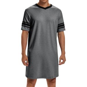 imageRuncati Mens Nightshirt Short Sleeve V Neck Sleep Shirt Soft Loose Fit Lounge Nightwear Sleepwear PajamaDark Grey
