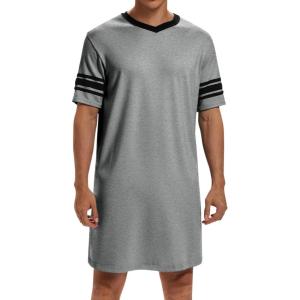 imageRuncati Mens Nightshirt Short Sleeve V Neck Sleep Shirt Soft Loose Fit Lounge Nightwear Sleepwear PajamaGrey