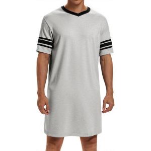 imageRuncati Mens Nightshirt Short Sleeve V Neck Sleep Shirt Soft Loose Fit Lounge Nightwear Sleepwear PajamaLight Grey