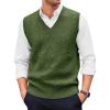 imageRuncati Mens V Neck Sweater Vest Casual Cable Knitted Pullover Knitwear Slim Fit Sleeveless SweatersArmy Green