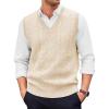 imageRuncati Mens V Neck Sweater Vest Casual Cable Knitted Pullover Knitwear Slim Fit Sleeveless SweatersBeige