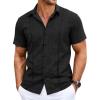 image:imageRuncati Mens Short Sleeve Guayabera Shirts Cuban Button Down Casual Shirt Summer Vacation Wedding Embroidered Linen TopsBlack