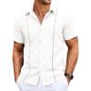 image:imageRuncati Mens Short Sleeve Guayabera Shirts Cuban Button Down Casual Shirt Summer Vacation Wedding Embroidered Linen TopsWhite