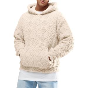 image:imageRuncati Mens Fuzzy Sherpa Hoodie Pullover Sweatshirts Long Sleeve Front Pocket Fall Winter Hooded Textured OutwearApricot