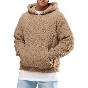image:imageRuncati Mens Fuzzy Sherpa Hoodie Pullover Sweatshirts Long Sleeve Front Pocket Fall Winter Hooded Textured OutwearBrown