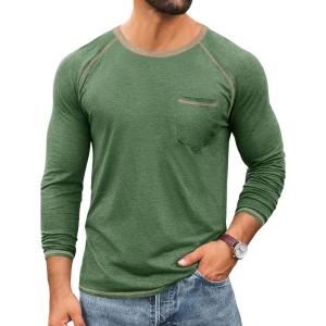 image:imageRuncati Mens Long Sleeve TShirt Casual Crewneck Shirts Basic Lightweight Vintage Tee Tops with PocketArmy Green